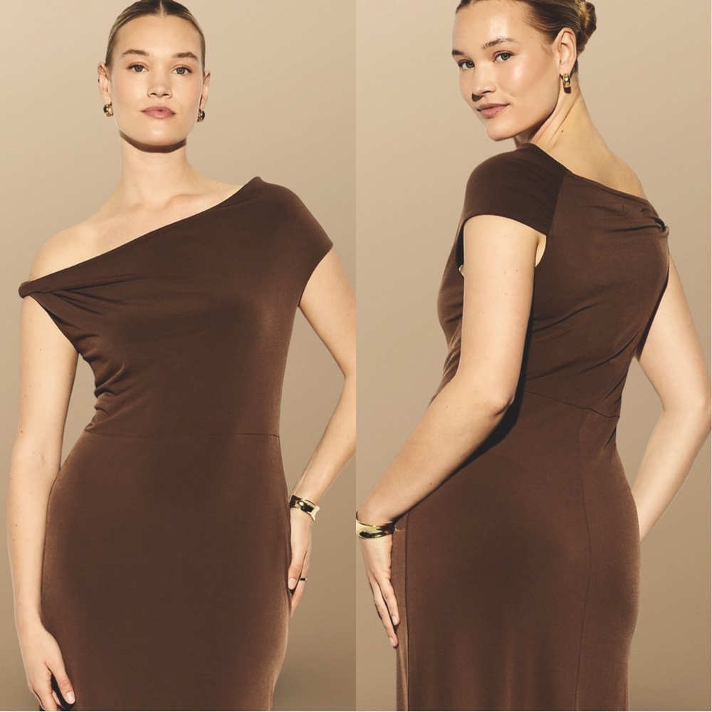 Elegant Brown Off-Shoulder Midi Dress